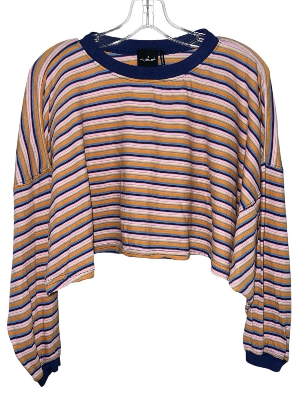 Urban Outfitters Out From Under Crop Rainbow Striped Slouchy Long Sleeve Sz XS